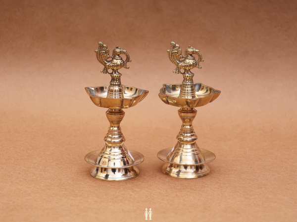 Peacock Design Brass Vilakku For Pooja Set