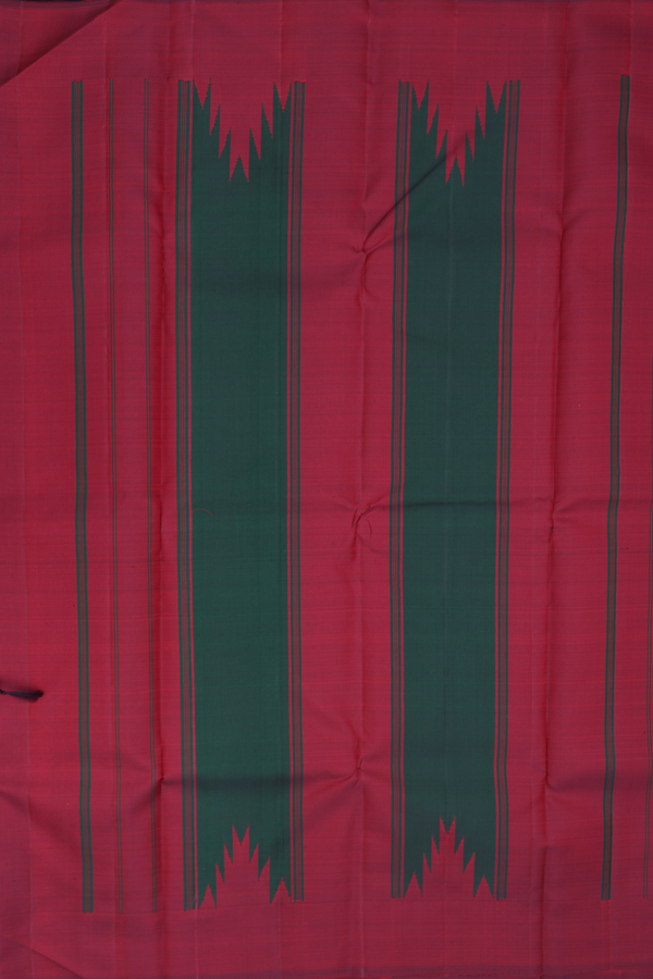 Kanchipuram Silk Saree In Forest Green With Temple Border