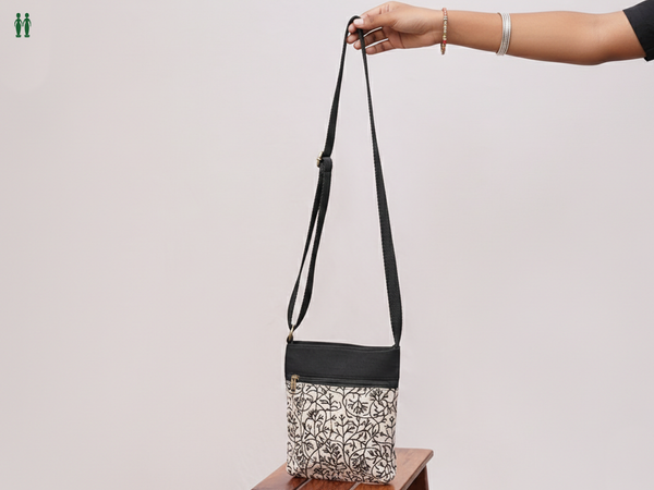 Printed Design Beige Cotton Sling Bag