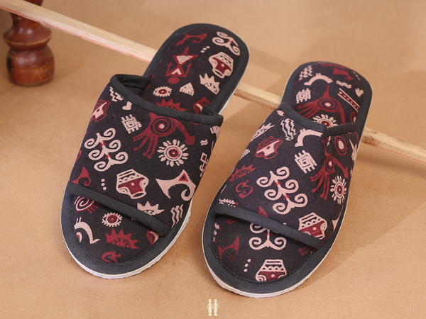 Printed Design Black Cotton Slippers