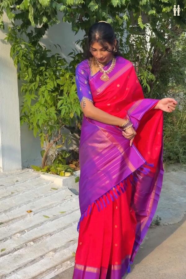 Kanchipuram Silk Saree In Reddish Pink With Chakrm Buttas