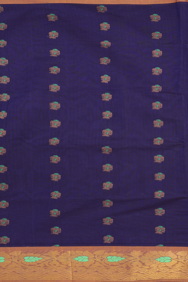 Venkatagiri Cotton Saree In Blue With Zari Buttas