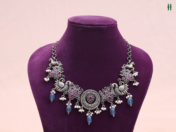 Peacock Design Oxidized Pure Silver Necklace