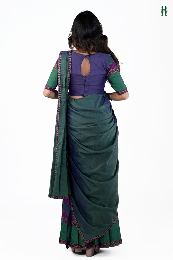 Contrast Border Green Cotton Readymade Half Saree