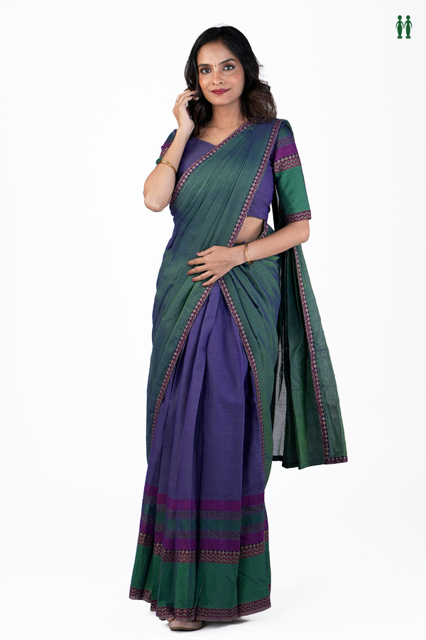 Contrast Border Green Cotton Readymade Half Saree