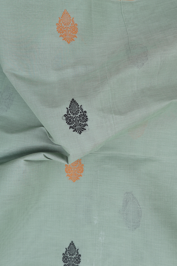 Coimbatore Cotton Saree In Dusty Green With Paisley Buttas