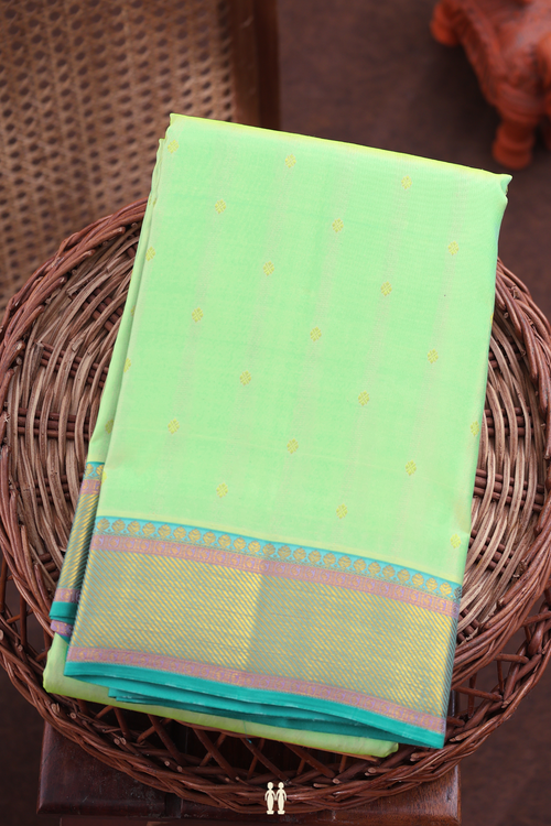 Kanchipuram Silk Saree In Mint Green With Zari Buttis