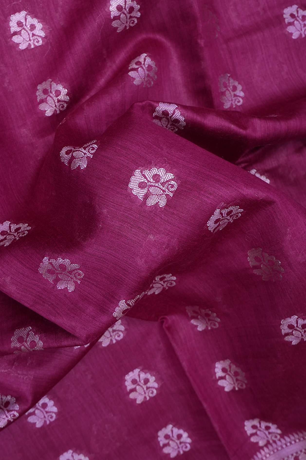 Floral Buttas Berry Purple Tussar Silk Saree
