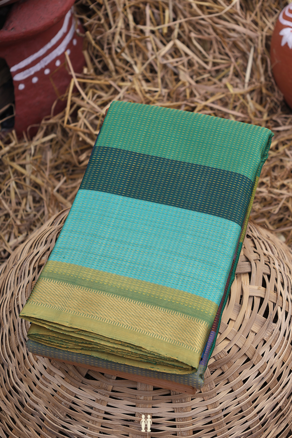 Kanchipuram Silk Saree In Multicolor With Stripes Design