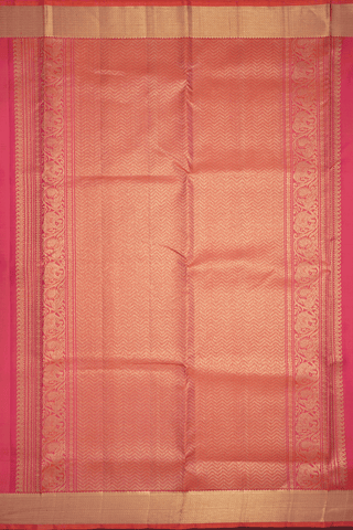 Chevron Border Coral Pink Kanchipuram Nine Yards Silk Saree