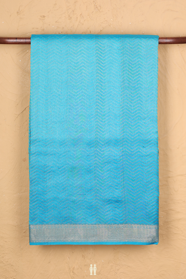Raw Silk Saree In Shades Of Blue With Chevron Design