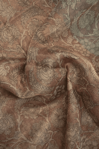 Floral Printed Design Cocoa Brown Semi Tissue Saree