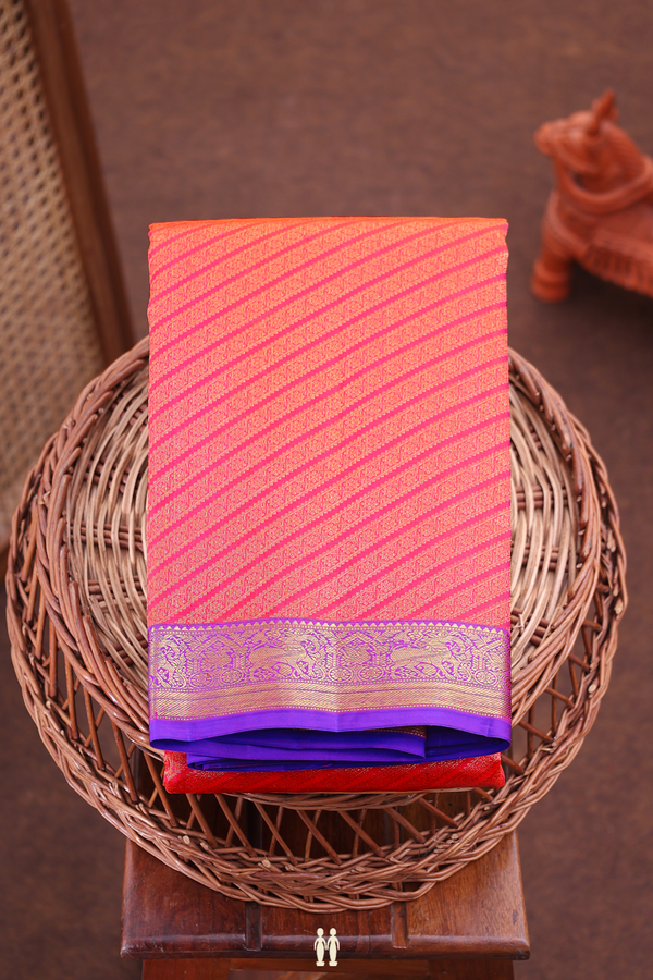 Kanchipuram Silk Saree In Pink With Diagonal Design