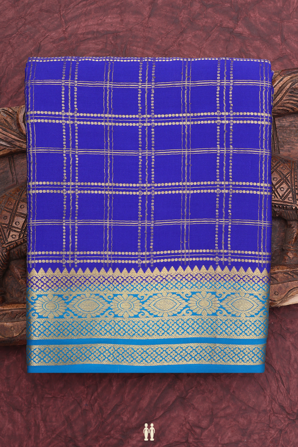 Mysore Silk Saree In Indigo Blue With Checks Design