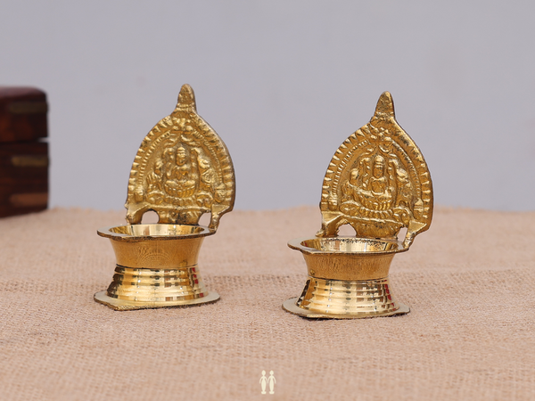 Set Of 2 Brass Kamatchi Amman Villakku For Pooja Set