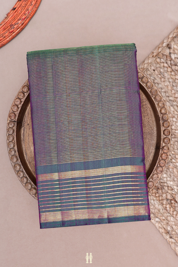 Kanchipuram Silk Saree In Dual Tone With Stripes Design