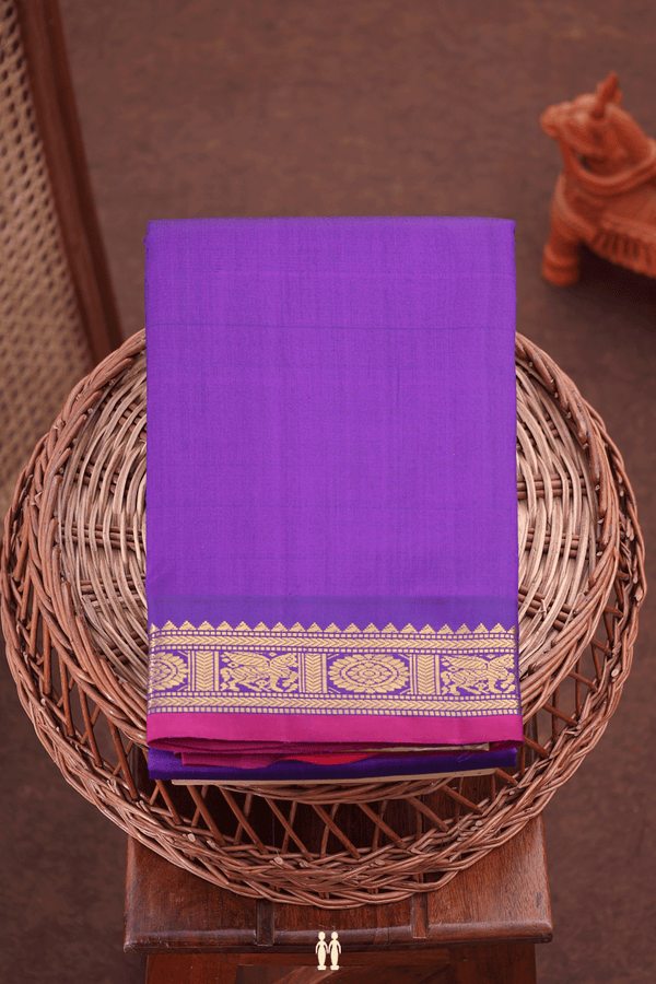 Kanchipuram Silk Saree In Plain Purple With Zari Border