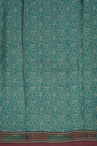 Allover Floral Design Dusty Green Printed Silk Saree