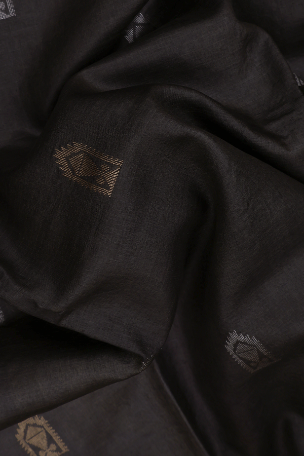 Gold And Silver Zari Motifs Oxford Brown Tussar Silk Saree