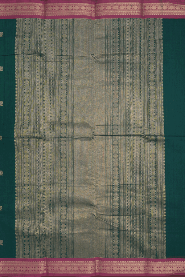 Peacock Paisley Buttas Pine Green Kanchi Cotton Saree