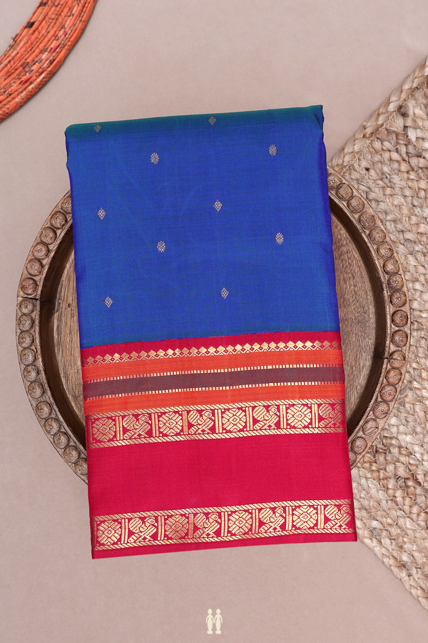 Kanchipuram Silk Saree In Royal Blue With Zari Buttis