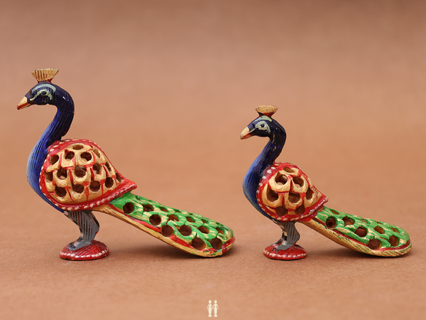 Wooden Peacock Set Of 2 For Showpiece