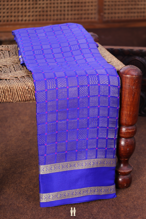 Mysore Silk Saree In Indigo Blue With Square Buttas