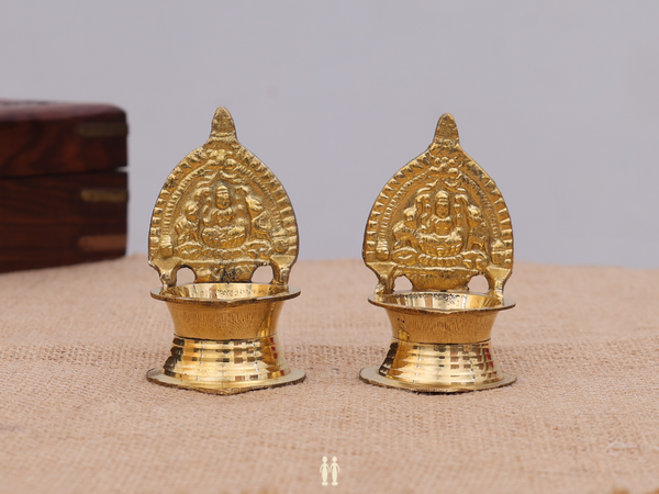 Set Of 2 Brass Kamatchi Amman Villakku For Pooja Set