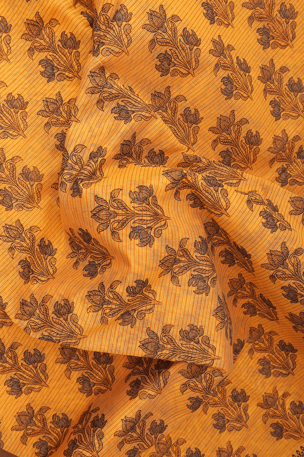 Kota Cotton Saree In Orange With Floral Printed Design