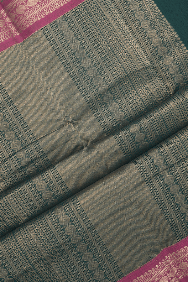 Peacock Paisley Buttas Pine Green Kanchi Cotton Saree