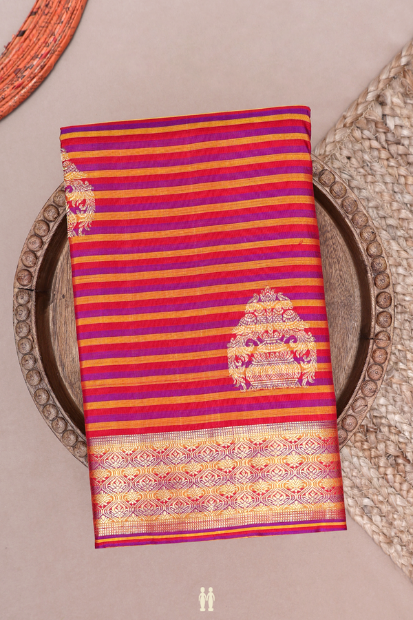 Kanchipuram Silk Saree Multicolor Along Stripes With Motifs