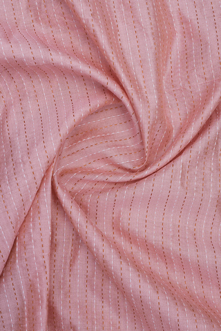 Chinese Collar Stripes Design Baby Pink Raw Silk Long Kurta