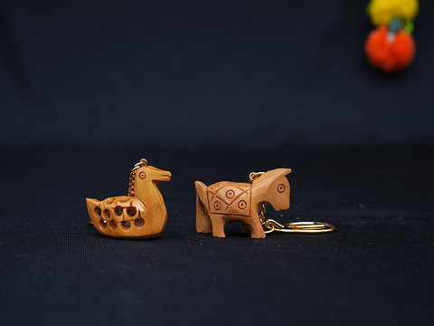 Set Of 3 Handicraft Wooden Duck And Animal Keychain