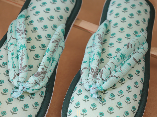 Floral Design Green Cotton Slippers
