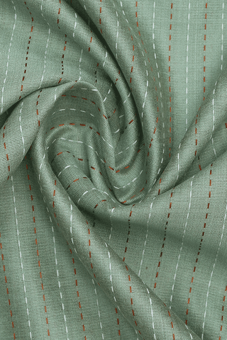 Chinese Collar Stripe Design Stone Green Raw Silk Long Kurta