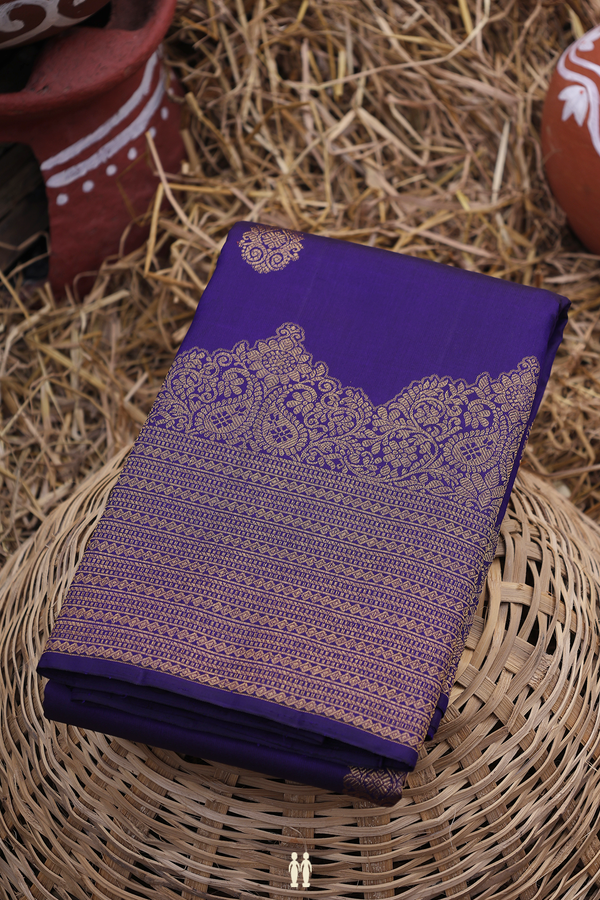 Kanchipuram Silk Saree In Royal Blue With Zari Buttas