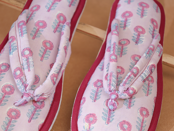 Floral Design Pastel Pink Cotton Slippers