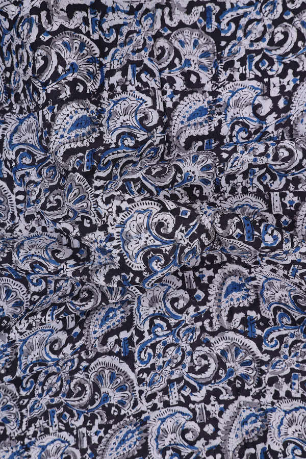 Kalamkari Cotton Saree In Black With Floral Design