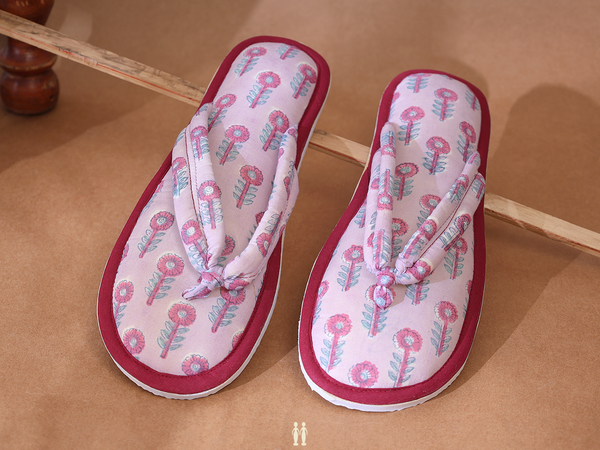 Floral Design Pastel Pink Cotton Slippers