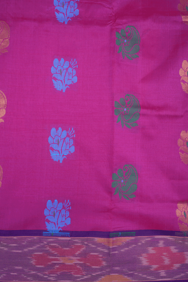Floral And Paisley Motifs Magenta Poly Cotton Saree