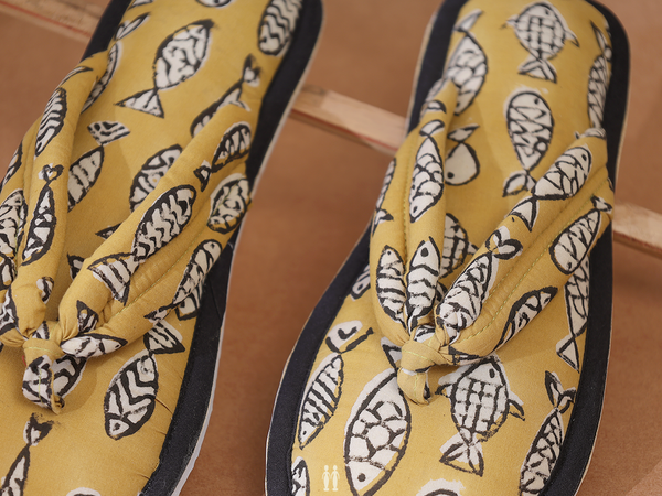 Printed Design Yellow Cotton Slippers