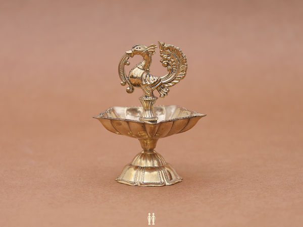 Peacock Design Brass Vilakku For Pooja Set
