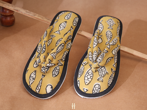 Printed Design Yellow Cotton Slippers