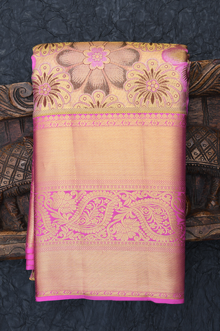 Floral Design Lotus Pink Tissue Kanchipuram Silk Saree