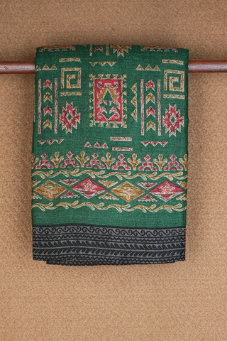 Allover Printed Design Green Pashmina Wool Cotton Saree