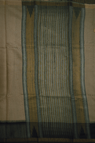 Contrast Zari Border Plain Light Khaki Jute Saree