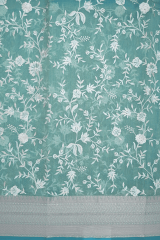 Floral Embroidered Design Dusty Jade Green Kota Cotton Saree