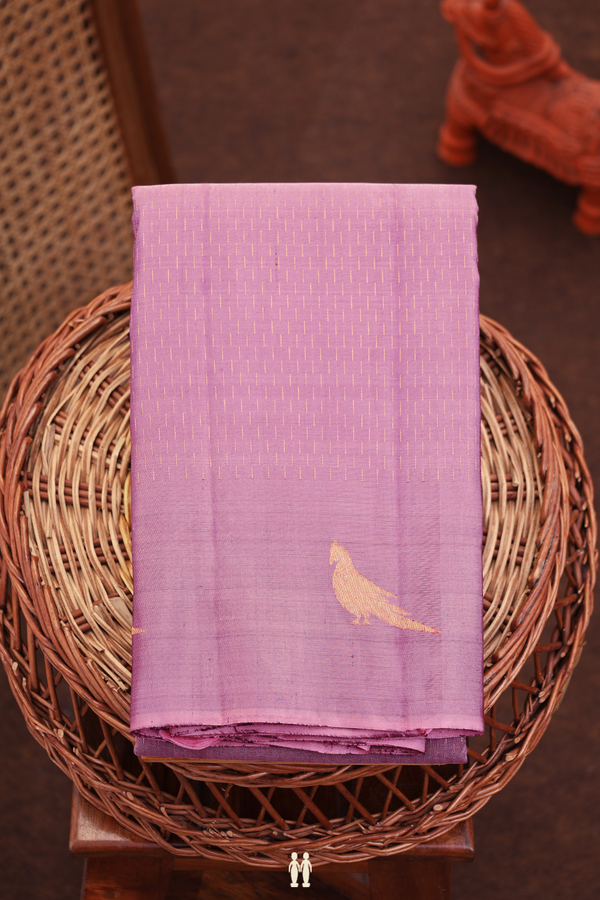 Kanchipuram Silk Saree In Dusty Lavender With Stripes Design