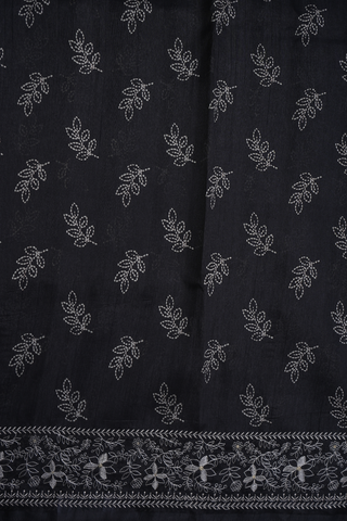 Leaf Printed Motifs Black Semi Tussar Silk Saree