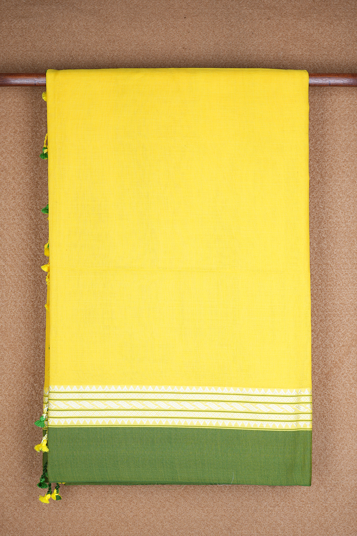 Threadwork Border Plain Lemon Yellow Bengal Cotton Saree